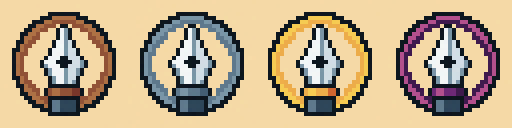 Bronze, Silver, Gold and Amethyst badges for "Wordsmith" achievements